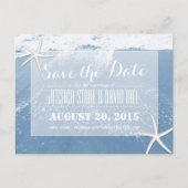 Blauwe strand & Starfish Sla de datum op Aankondigingskaart (Voorkant)