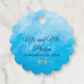 Blauwe strand Waves & Starfish Bedankjes Labels (Achterkant)