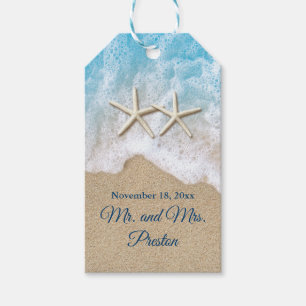 Blauwe strand Waves & Starfish Cadeaulabel