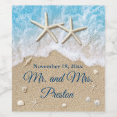 Blauwe strand Waves & Starfish Wijn Etiket (Enkel label)