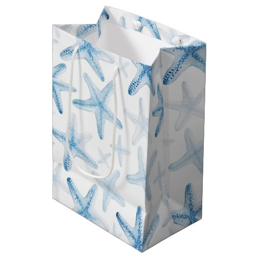 Blauwe Strand Zeester Trouwen Medium Cadeauzakje (Voorkant Gekanteld)