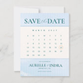 Blauwe strand zomer foto kalender bruiloft save the date (Voorkant)