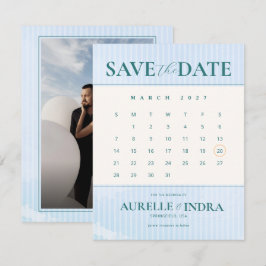 Blauwe strand zomer foto kalender bruiloft save the date
