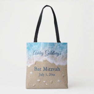 Blauwe strandgolven Bat Mitzvah boodschappentas Tote Bag