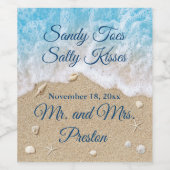 Blauwe strandgolven zandtenen wijn etiket (Enkel label)