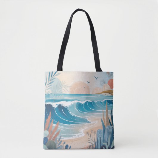 Blauwe strandillustratie tote bag (Voorkant)
