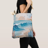 Blauwe strandillustratie tote bag (Dichtbij)