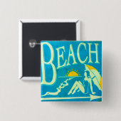 blauwe strandknop vierkante button 5,1 cm (Voorkant /achterkant)