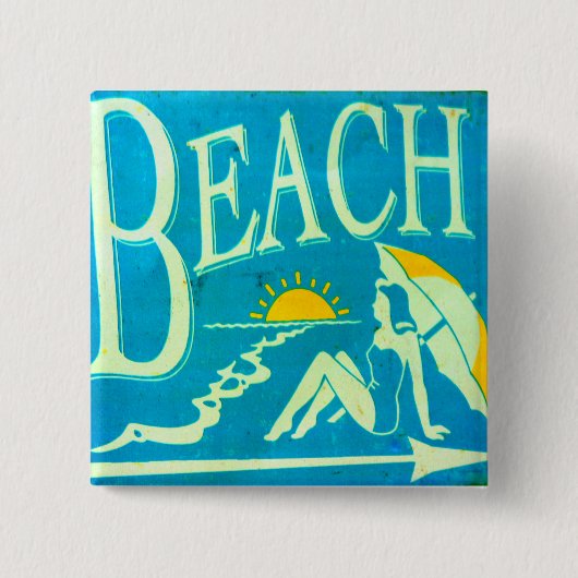 blauwe strandknop vierkante button 5,1 cm (Voorkant)