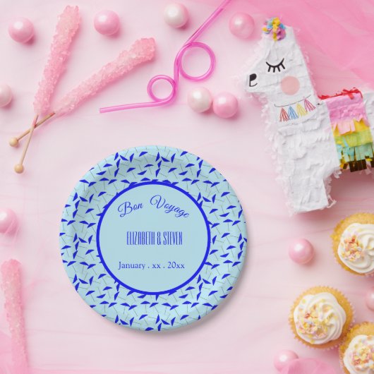 blauwe strandparaplu ' s herhalen patroon koolstof papieren bordje (Feest)