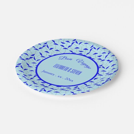 blauwe strandparaplu ' s herhalen patroon koolstof papieren bordje (Gekanteld)