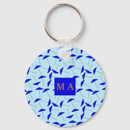 blauwe strandparaplu ' s - monogram herhaald patro sleutelhanger (Voorkant)