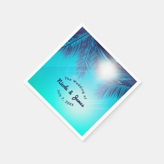 Blauwe STRANDPARTY Zonnige Palmboom Zomer Verjaard Servetten (Hoek)