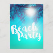 Blauwe STRANDPARTY Zonnige Palmboom Zomerfeest Aankondigingskaart (Voorkant)
