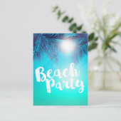 Blauwe STRANDPARTY Zonnige Palmboom Zomerfeest Aankondigingskaart (Staand voorkant)