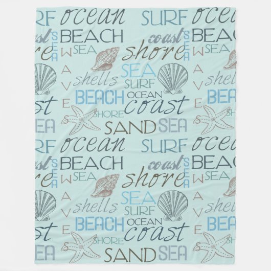 Blauwe Strandschelpen Oceaan Kust Fleece Deken (Voorkant)