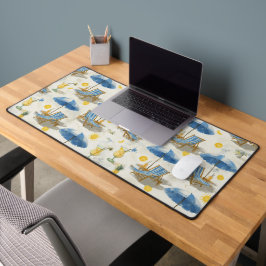 BLAUWE STRANDSTOELEN & PARAPLU'S EN GELE DRANKEN BUREAUMAT