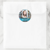 Blauwe strass foto achtergrond ronde sticker (Tas)
