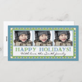 Blauwe streep 3 fotokaart feestdagenkaart (Voorkant / Achterkant)