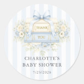 Blauwe Streep Baby Shower Bedankt Sticker (Voorkant)