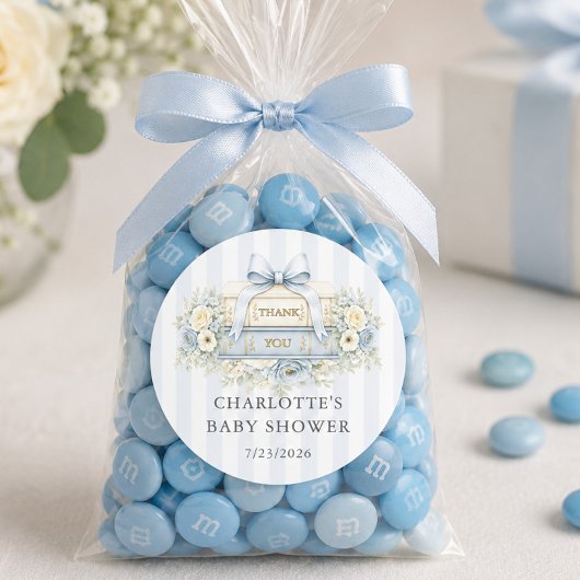 Blauwe Streep Baby Shower Bedankt Sticker