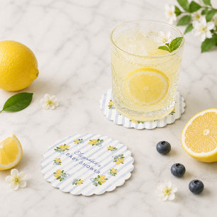 Blauwe Streep Citroen Baby Shower Kartonnen Onderzetters