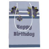 Blauwe Streep en Bloem Middelgrote Cadeautas (Voorkant)