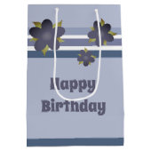 Blauwe Streep en Bloem Middelgrote Cadeautas (Achterkant)