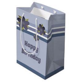 Blauwe Streep en Bloem Middelgrote Cadeautas