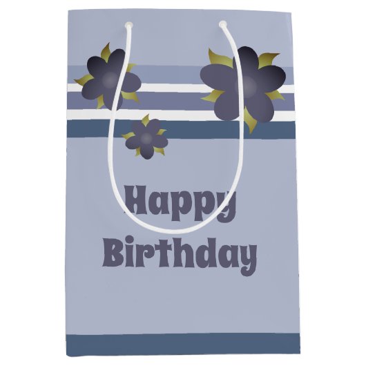 Blauwe streep en Floral middelgrote Gift Bag Medium Cadeauzakje (Voorkant)