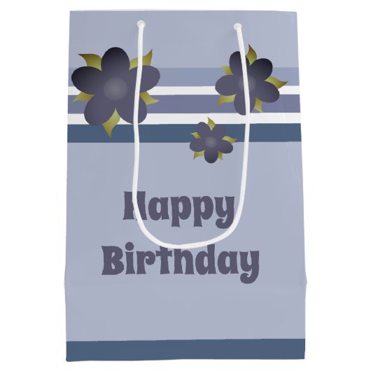 Blauwe streep en Floral middelgrote Gift Bag Medium Cadeauzakje (Achterkant)
