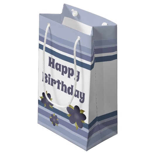 Blauwe streep en Floral Small Gift Bag Klein Cadeauzakje (Voorkant Gekanteld)
