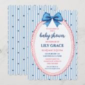 Blauwe Streep en Strik Babyshower Uitnodiging (Voorkant / Achterkant)