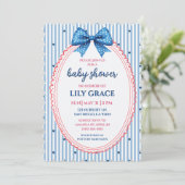 Blauwe Streep en Strik Babyshower Uitnodiging (Staand voorkant)
