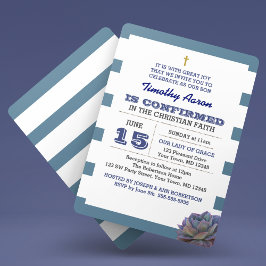 Blauwe Streep en Succulent Bevestigingsuitnodiging Kaart