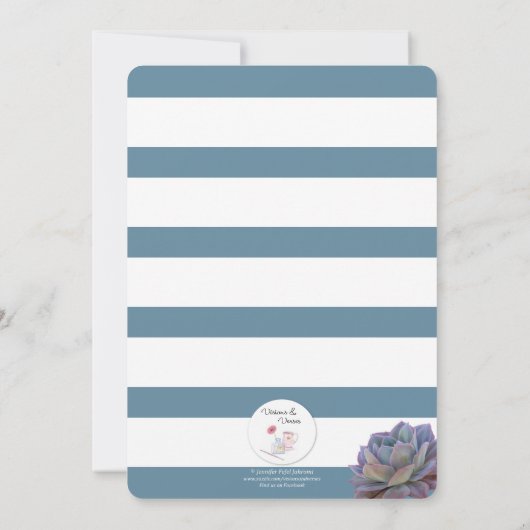 Blauwe Streep en Succulent Bevestigingsuitnodiging Kaart (Achterkant)