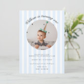 Blauwe Streep Foto Verjaardag Kaart (Staand voorkant)