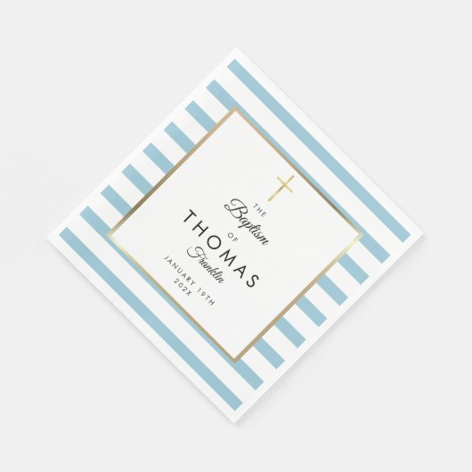 Blauwe streep Gouden kruis Doop Doopfeest Servet (Hoek)