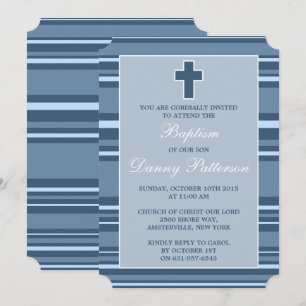 Blauwe streep moderne kruis eerste Heilige Communi Kaart