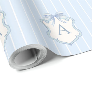 Blauwe Streep Monogram Jongens Verjaardag of Baby  Cadeaupapier