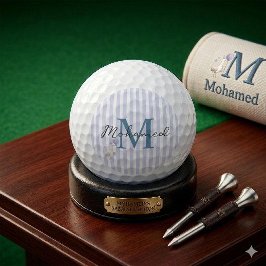 Blauwe Streep Monogramme Grappige Gans Jongen Eers Golfballen