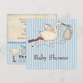 Blauwe Streep Ooievaar Jongens Baby Shower Kaart (Voorkant / Achterkant)