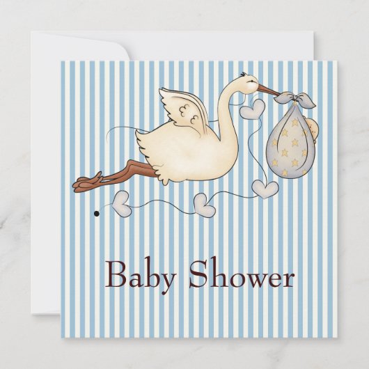 Blauwe Streep Ooievaar Jongens Baby Shower Kaart (Voorkant)