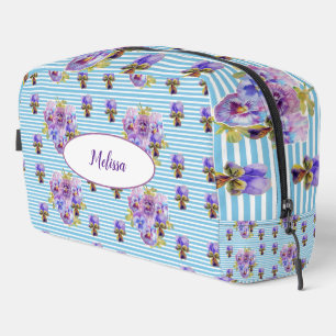Blauwe Streep Paarse Pansy Shabby Bloemen Meisjes Toilettasje