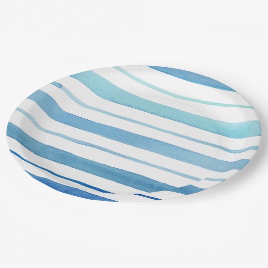 Blauwe streep papieren bordje (Gekanteld)