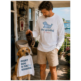 Blauwe Streep Preppy Seersucker Honden Silhouet T-shirt