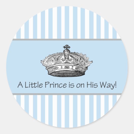 Blauwe Streep Prins Kroon Baby Boy Envelope Seal Ronde Sticker (Voorkant)