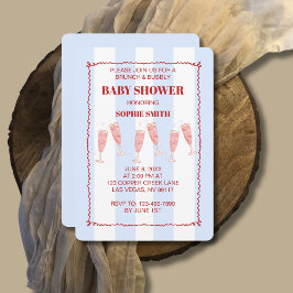 Blauwe Streep Rode Rand Bruilocht Brunch & Bubbels Kaart