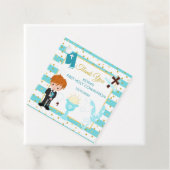 Blauwe Streep Rood Haar Jongen Eerste Heilige Comm Bedankjes Labels (In situ)