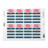 Blauwe Streep Roze Waterverf Bloemen Bruiloft Labe Etiket (Full Sheet)